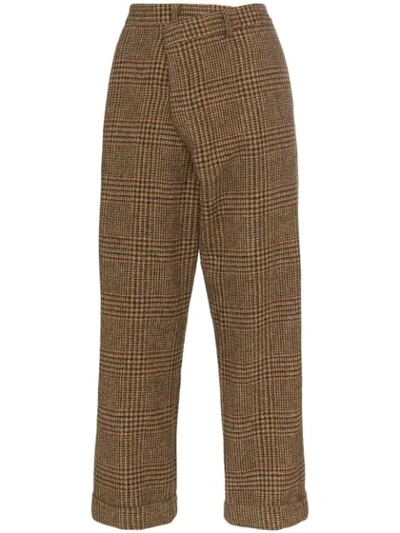 R13 Crossover Check Pattern Trousers In Brown