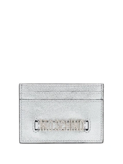 Moschino Embellished Logo Plaque Card Holder In Silver