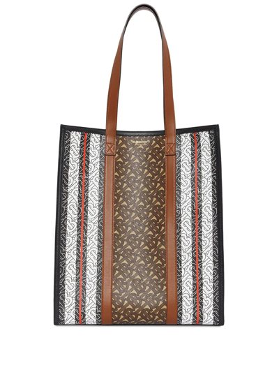 Burberry Monogram-stripe E-canvas Portrait Tote Bag In Brown