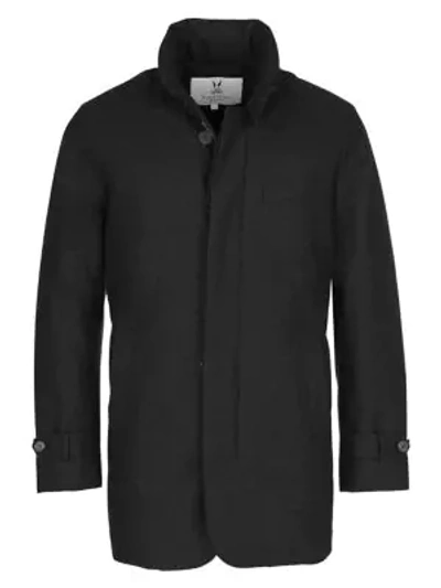 Norwegian Wool Slim-fit Hooded Wool Down Car Coat In Black
