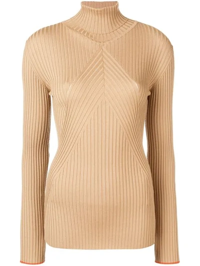 Victoria Beckham Merino Wool Slim Fit Rib Knit Sweater In Neutrals