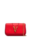 VERSACE RED GOLD TONE V LEATHER SHOULDER BAG