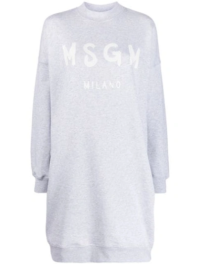 Msgm Logo Print Sweater Dress In Grey
