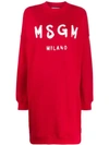 Msgm Logo Print Sweater Dress In Red