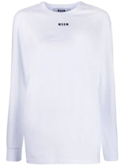 Msgm Logo Print Long-sleeved T-shirt In White