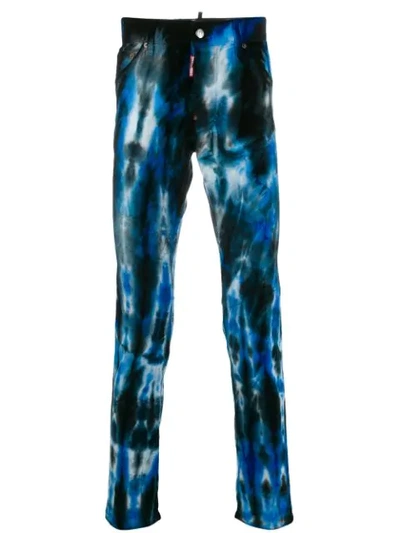 Dsquared2 Cool Guy Stretch Tie Dye Corduroy Trousers In Blue Black White