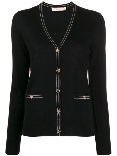 Tory Burch Color-block Madeline Cardigan In Black