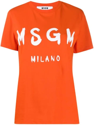 Msgm Logo Printed T-shirt In Orange