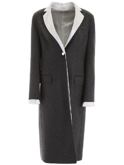 Marni Double Wool Coat In Grey,white