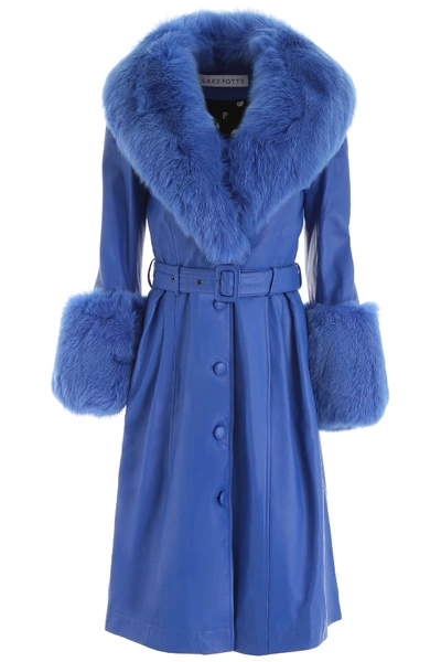 Saks Potts Leather Foxy Coat In Strong Blue (blue)