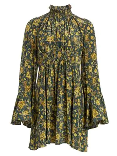 Amur Sorah Floral Silk Dress In Emerald