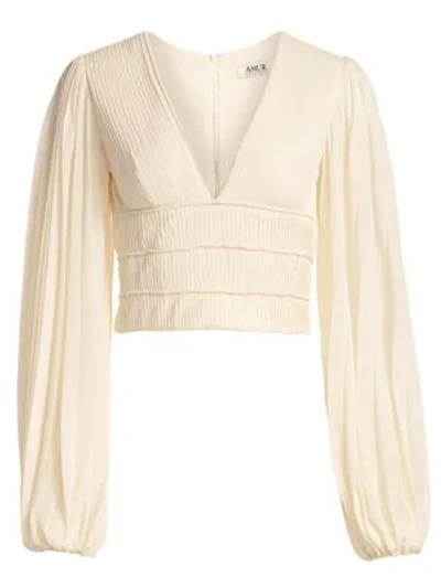 Amur Shailene Pintuck Crop Top In Off White