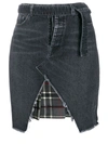 BEN TAVERNITI UNRAVEL PROJECT DENIM AND PLAID ASYMMETRIC SKIRT