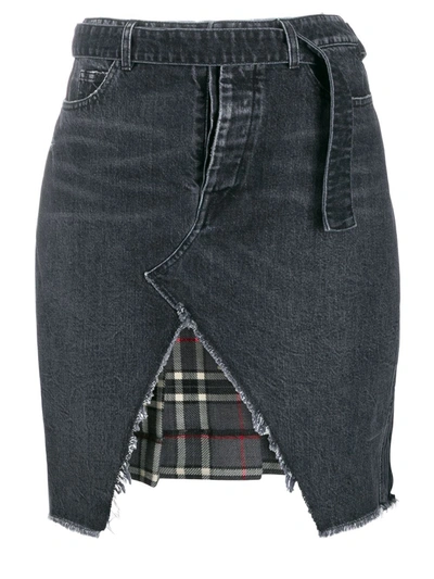 BEN TAVERNITI UNRAVEL PROJECT DENIM AND PLAID ASYMMETRIC SKIRT