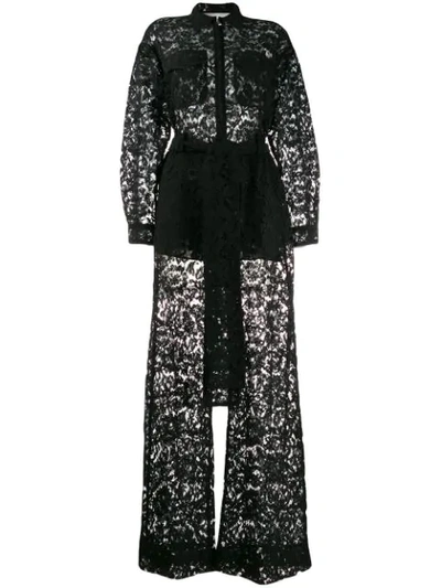 Valentino Heavy Lace Long-sleeve Lace Utility Jumpsuit In Black