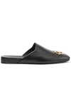 Balenciaga Double Square Bb Leather Slippers In Black