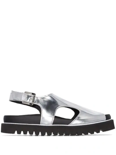 Plan C Cut-out Design Sandals In Silver