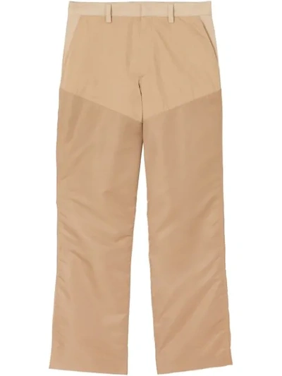 Burberry Nylon Panel Cotton Blend Wide-leg Trousers In Neutrals