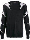 Neil Barrett Lightning Bolt-intarsia Wool-blend Sweater In 052 Dark Navy/off