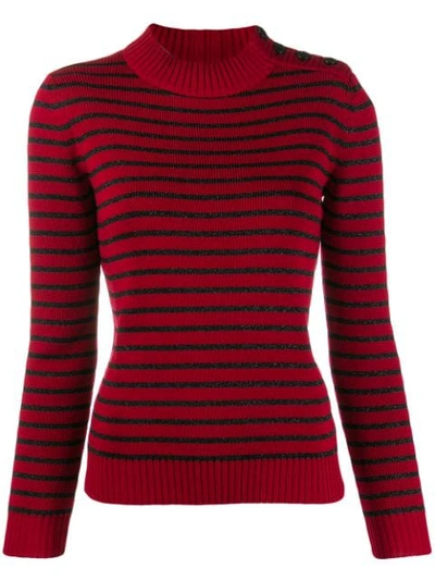 Saint Laurent Striped Knitted Jumper In Red