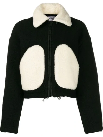 Courrèges Short Faux Shearling & Wool Jacket In Black
