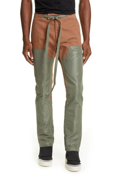 Fear Of God Double Front Nylon & Canvas Work Pants In Brick/ Army Green