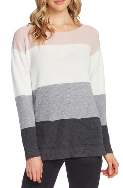 Vince Camuto Colorblocked Waffled Sweater In Soft Pink