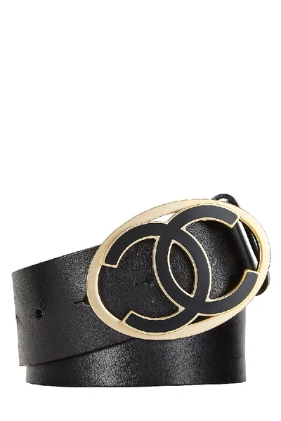 Pre-owned Chanel Black Leather 'cc' Belt 85
