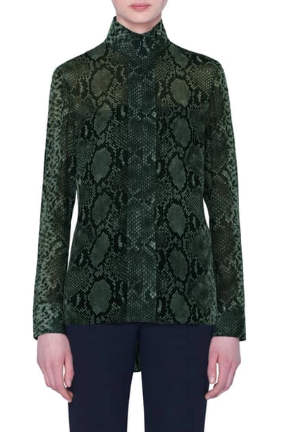 Akris Python Print Silk Georgette Tunic Blouse In Pine Green