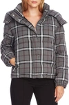 VINCE CAMUTO PLAID HOODED PUFFER JACKET,9159535