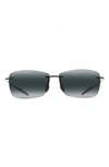 Maui Jim Breakwall 63mm Polarized Rectangle Sunglasses In Gloss Black
