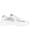 Prada Two-tone Leather And Fabric America S Cup Sneakers In White/silver