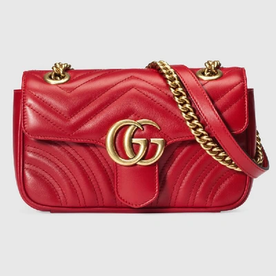 Gucci Gg Marmont Matelassé Mini Bag In 芙蓉红皮革