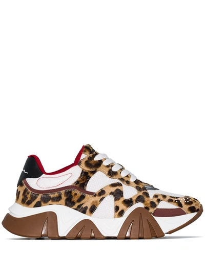 Versace New Squalo Leopard-print Calf-hair Trainers In Animal Print