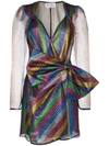 Attico Multicoloued Laminated Tulle Dress With Bow In Blue