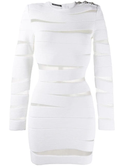 Balmain Sheer-panel Woven Mini Dress In White