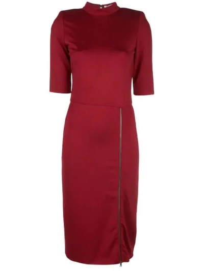 Alice And Olivia Inka Straight Shoulder Mock Neck Slit Mini Dress In Bordeaux