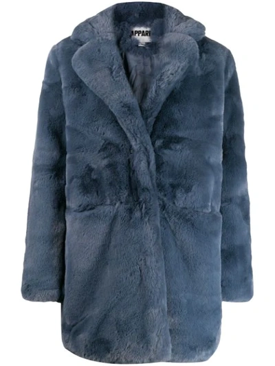 Apparis Textured Furry Coat In Blue