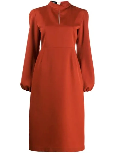Rochas Bishop Sleeve Midi Dress In Orange