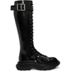Alexander Mcqueen Glossed-leather Exaggerated-sole Knee Boots In Black/silver