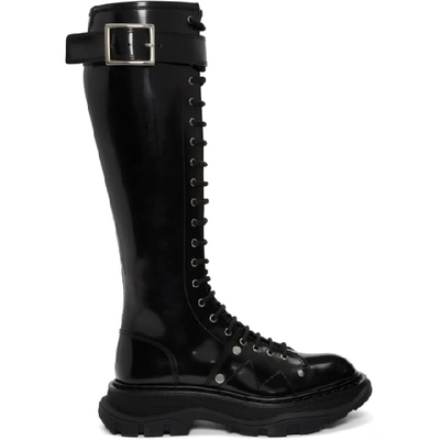 Alexander Mcqueen 黑色 Tread 系带高筒靴 In Black/silver