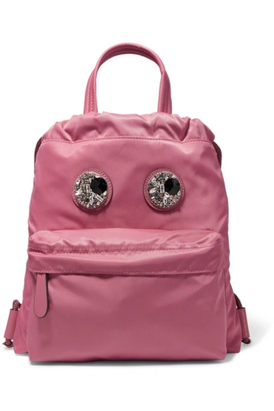 Anya Hindmarch Crystal-embellished Leather-trimmed Shell Backpack In Pink
