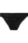 STELLA MCCARTNEY CAMELLIA DARING LACE-TRIMMED STRETCH-SILK SATIN-JACQUARD BRIEFS