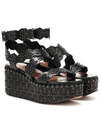 ALAÏA STUDDED LEATHER PLATEAU SANDALS,P00412934