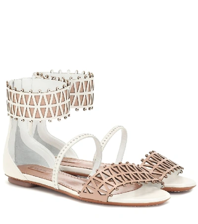 Alaïa Women's Ankle-cuff Laser Cut Leather Sandals In White