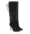 ALAÏA PERFORATED SUEDE KNEE-HIGH BOOTS,P00413971