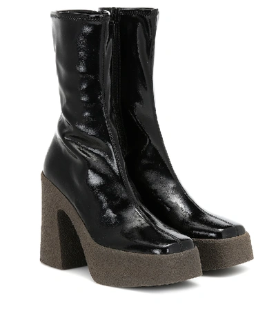 Stella Mccartney Patent Faux-leather Platform Ankle Boots In Black