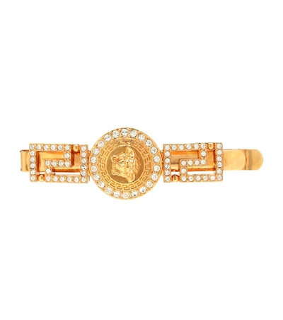 Versace Crystal-encrusted Hairclip In Gold