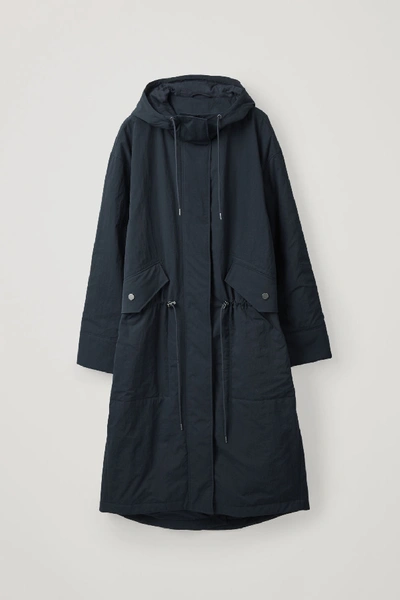Cos Padded Hooded Parka In Blue