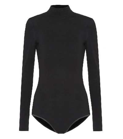 Alaïa Turtleneck Long-sleeve Wool-blend Bodysuit In Black